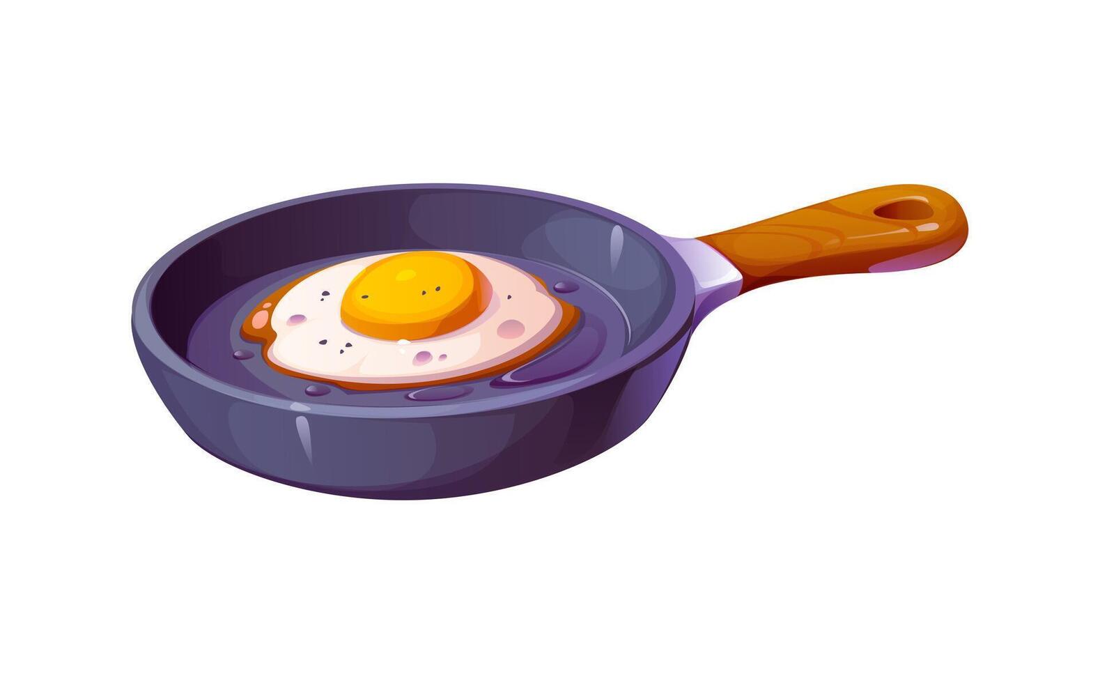 Fried egg in a frying pan with a wooden handle vector