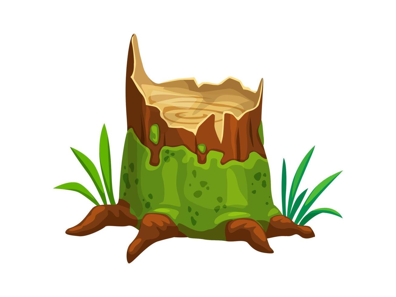 Tree stump with green moss and surrounding plants vector