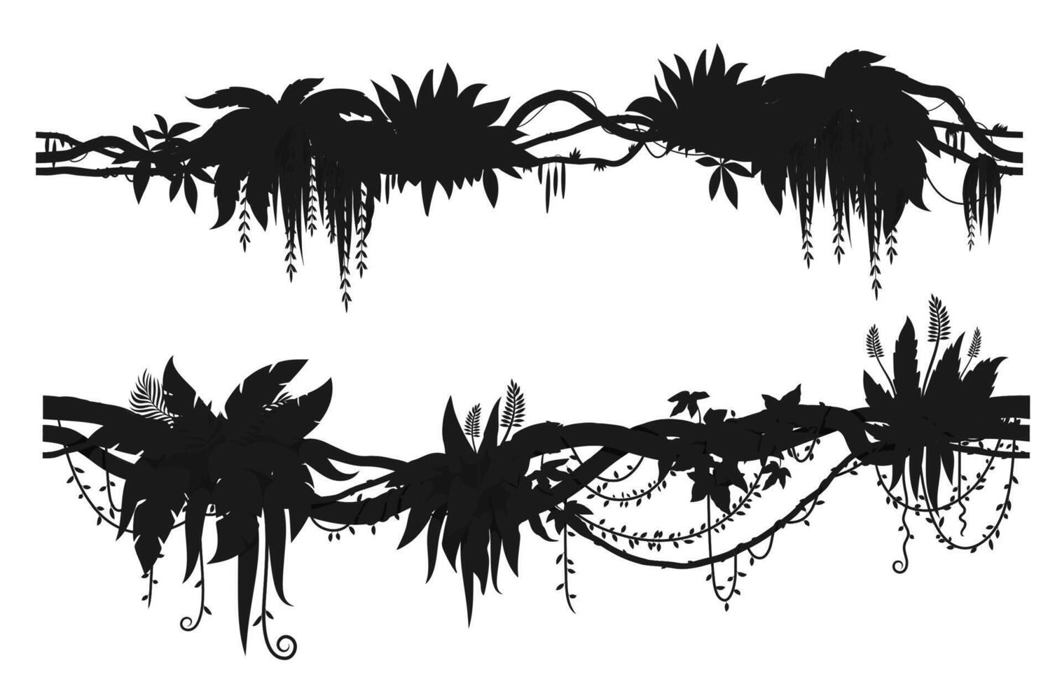 Tropical jungle forest liana branch silhouettes vector