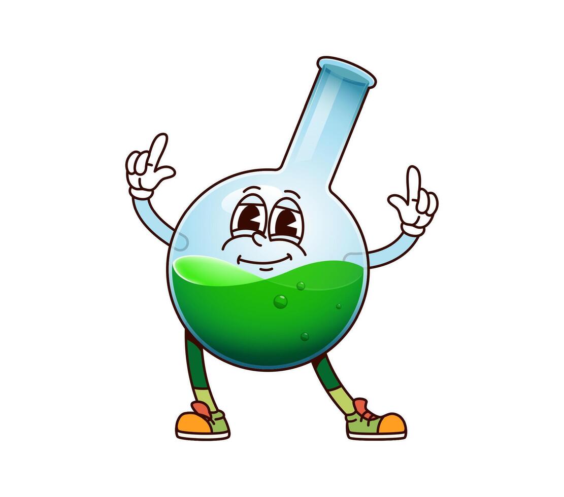 Groovy chemistry flask character with green liquid vector