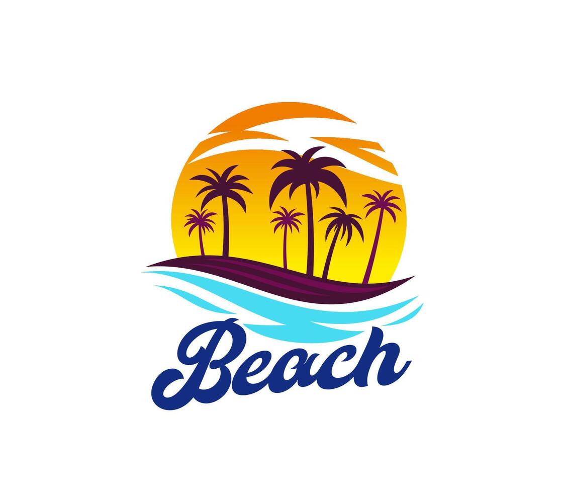 Beach icon with sea or ocean waves and palm trees vector