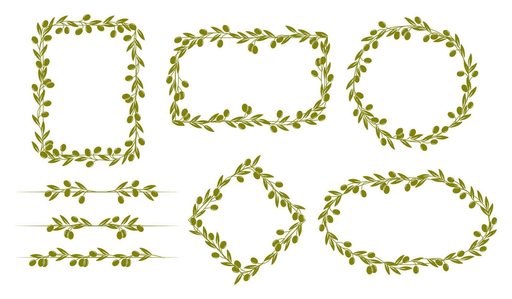Olive tree branch and leaves frame border lines vector