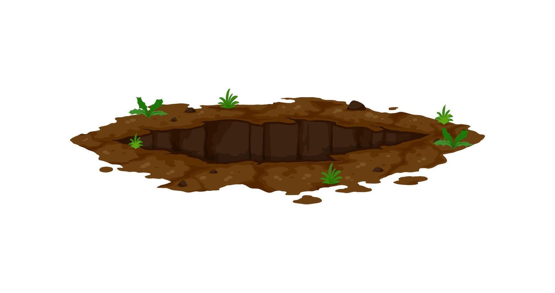 Ground hole or dip pit burrow in earth soil vector