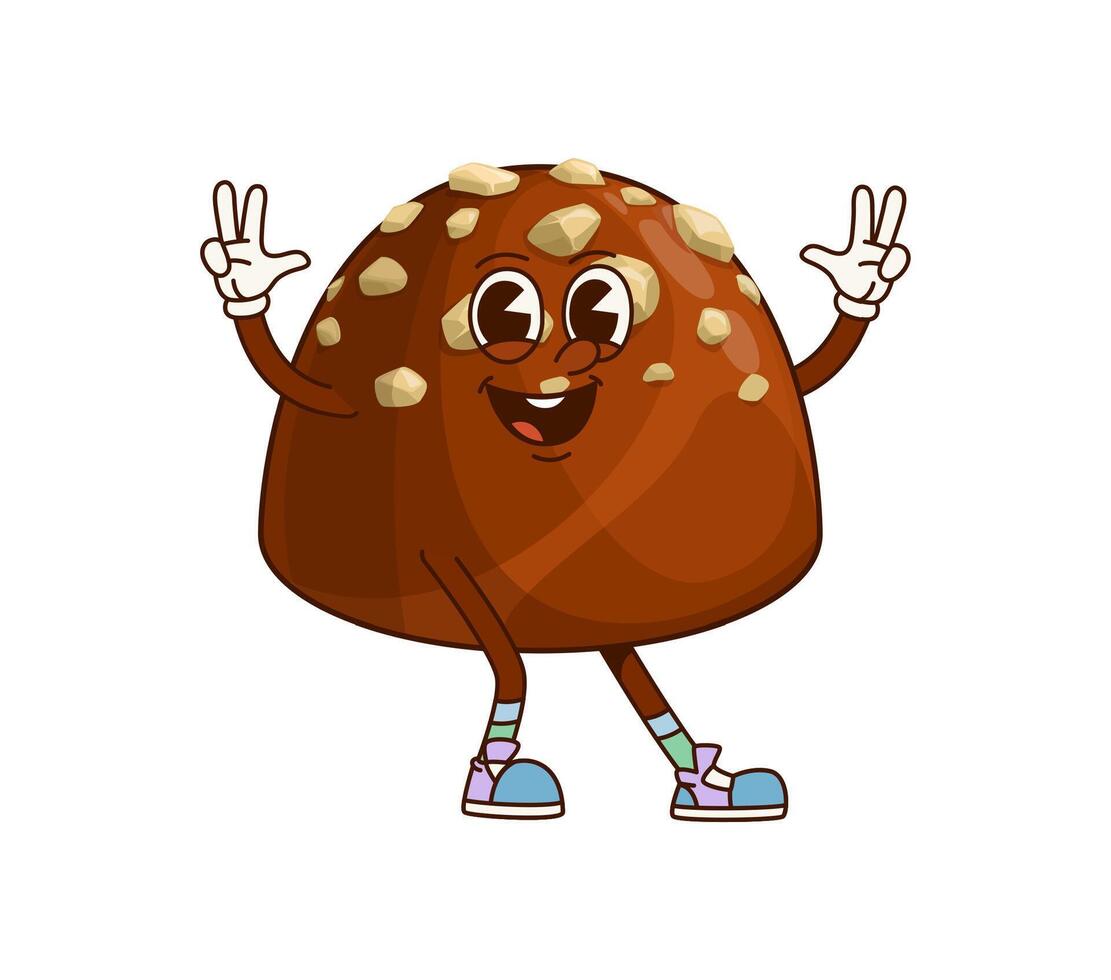 Groovy chocolate candy character with sweet smile vector