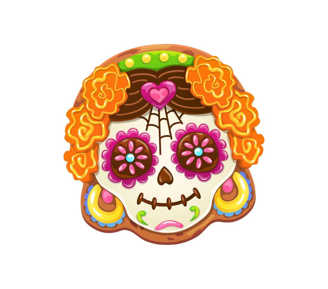 Mexican Dia de Los Muertos calavera skull cookie vector