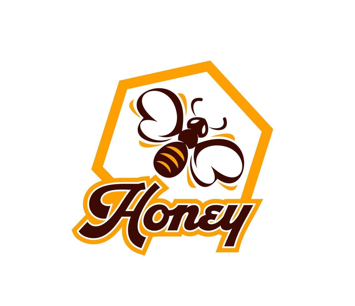 Honey icon, bee in honeycomb for beekeeping apiary vector