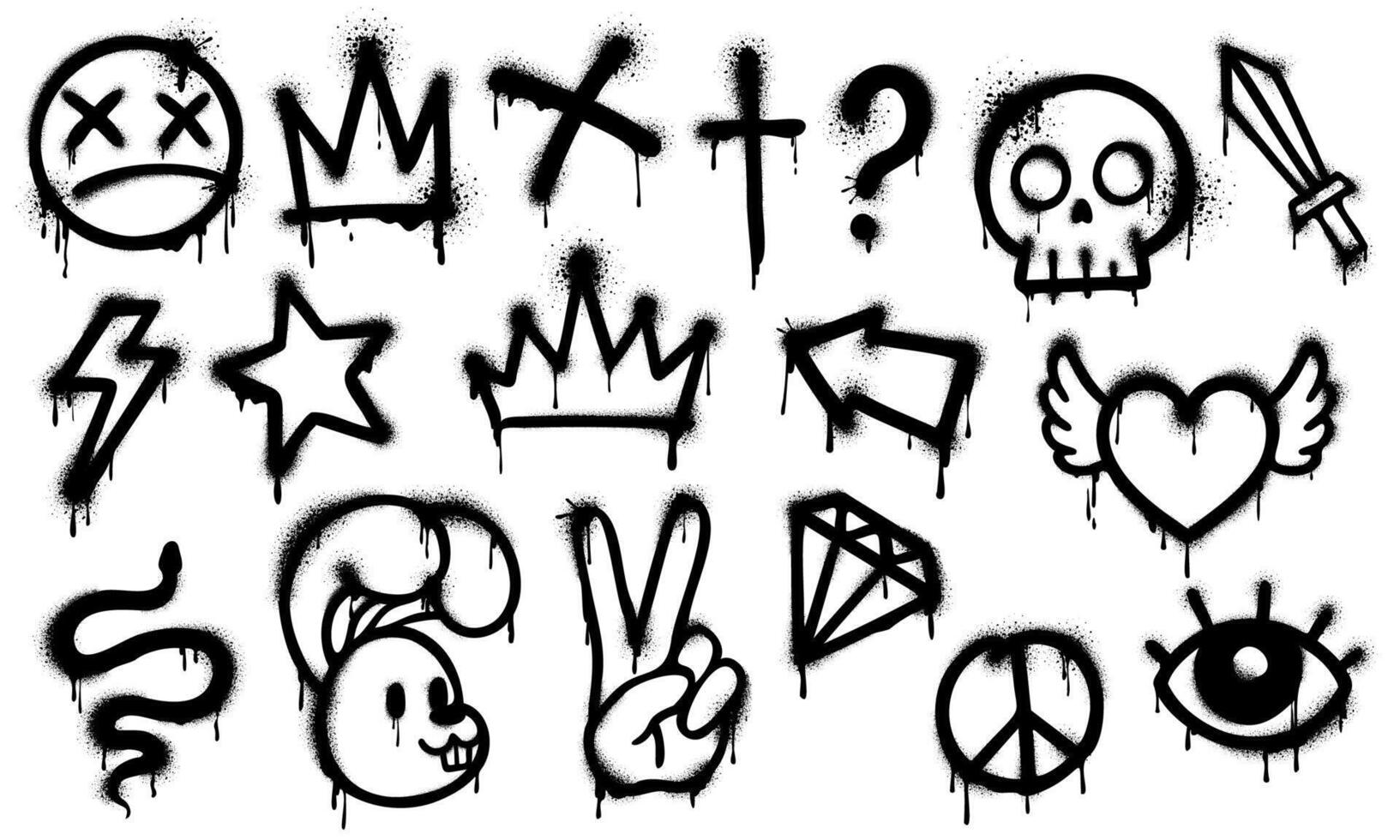 Graffiti spray paint, grunge ink elements vector