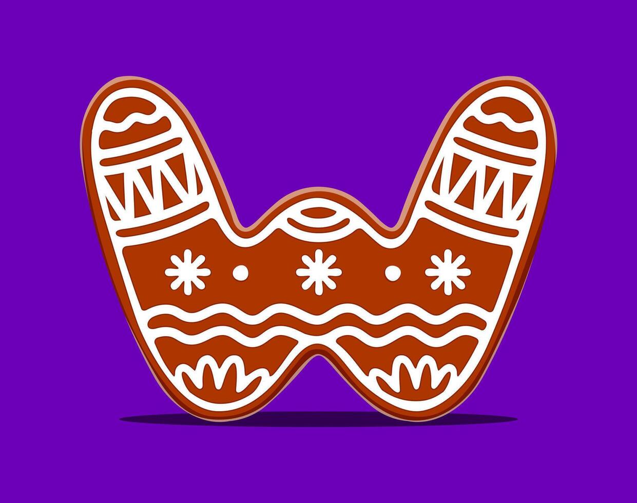 Christmas font, Xmas alphabet, letter W cookie vector