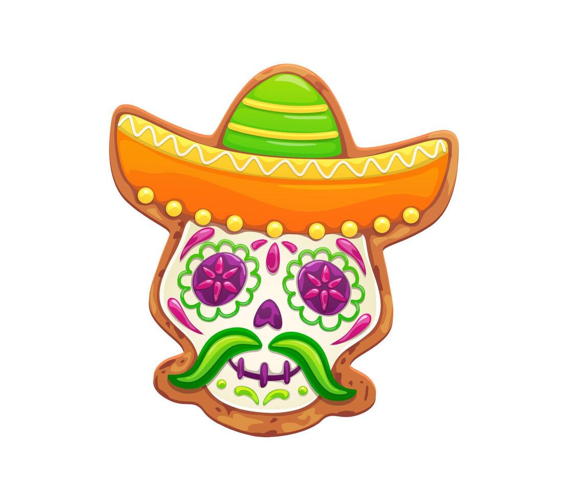 Mexican Dead Day calavera skull cookie in sombrero vector