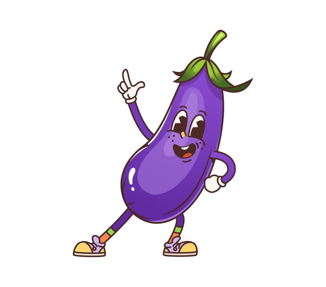 Cartoon groovy eggplant striking a playful pose vector