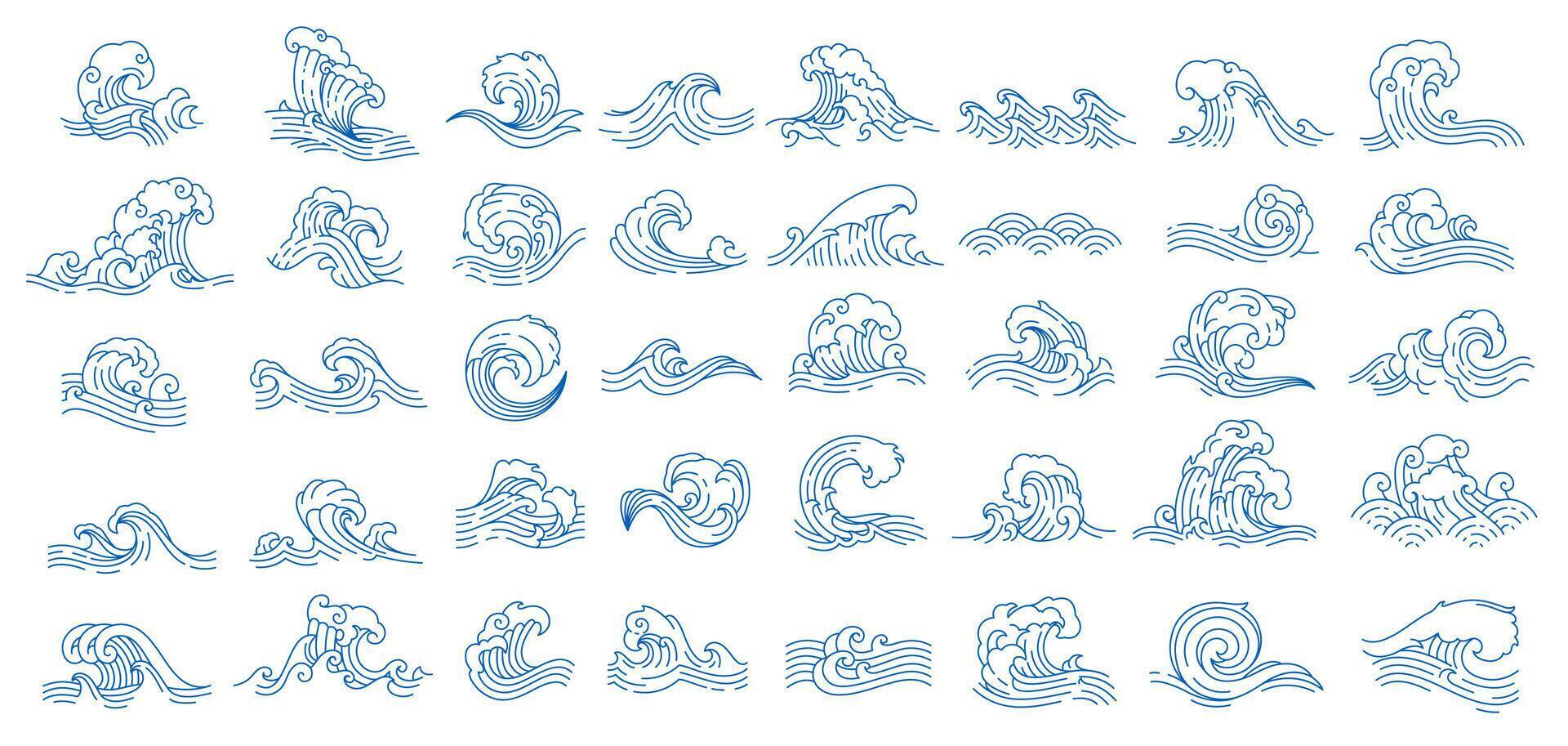 Asian japanese or chinese sea wave, water swirls vector