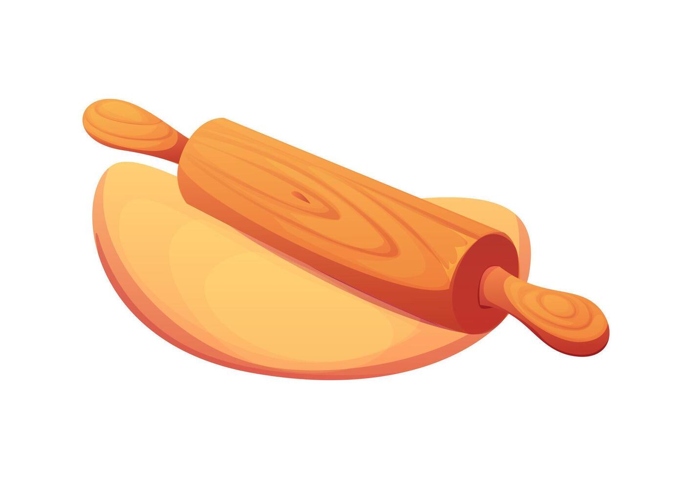 Wooden rolling pin on flattened dough cook process vector