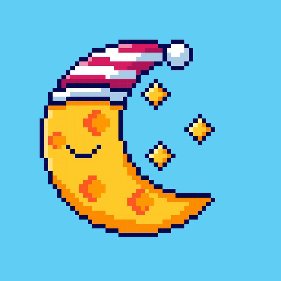 Pixel art sleeping moon game asset design vector