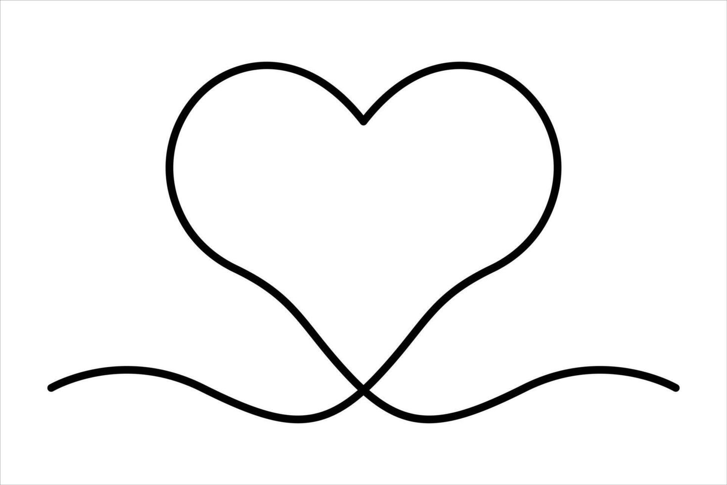 Heart shape one line outline art illustration vector