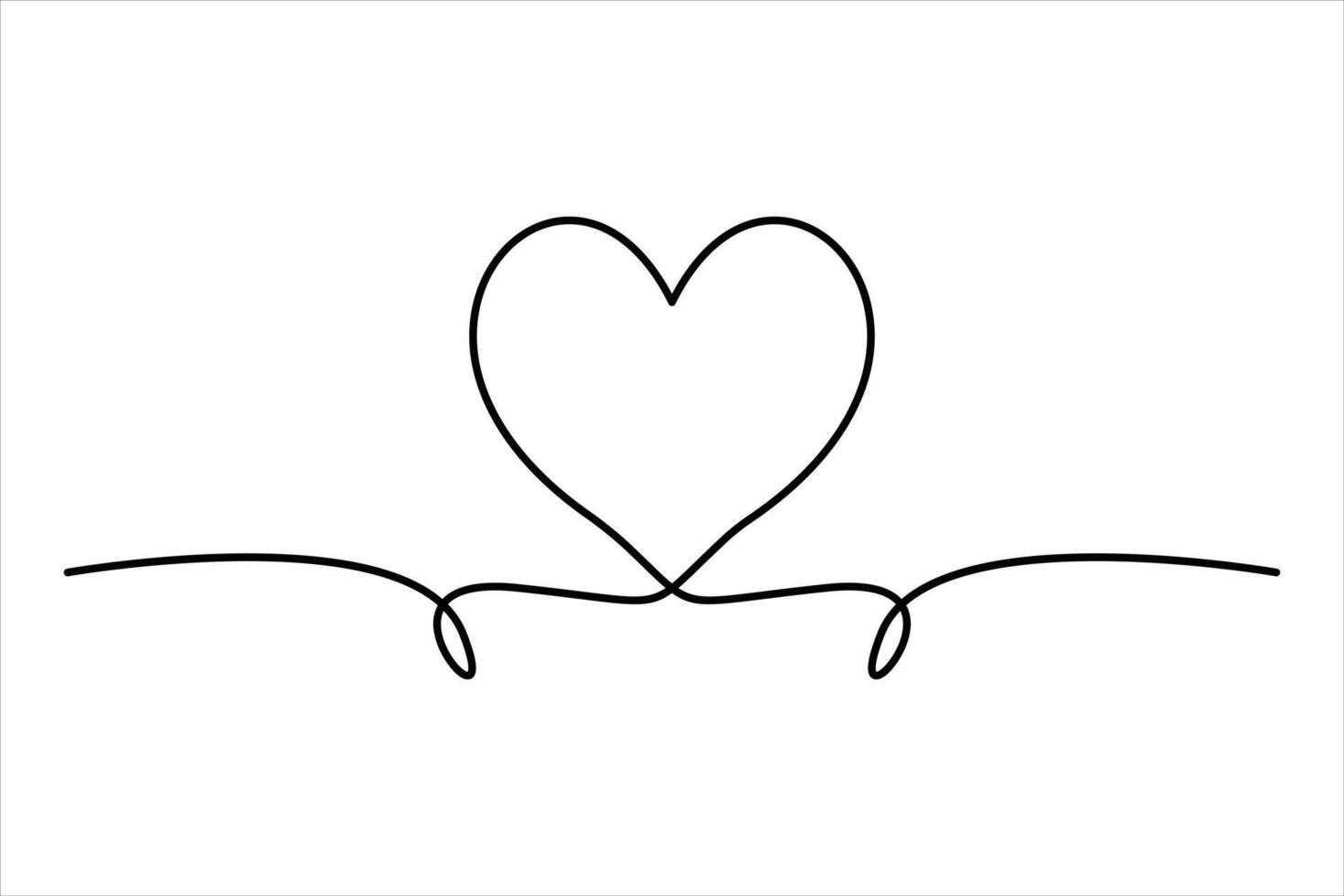 Continuous one line heart shape outline art illustration vector