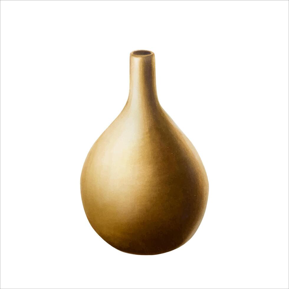 Beige antique ceramic vase. Watercolor hand drawn clay pot isolated on transparent background. Minimalistic illustration. Minimalism interio vector