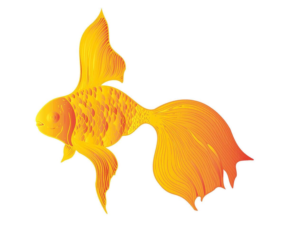 tropical gold fish. Hand painted line exotic reef. Graphic tropical clip art isolated on background. Underwater illustration. For designers, invitations, decoration, postcards, wrap vector