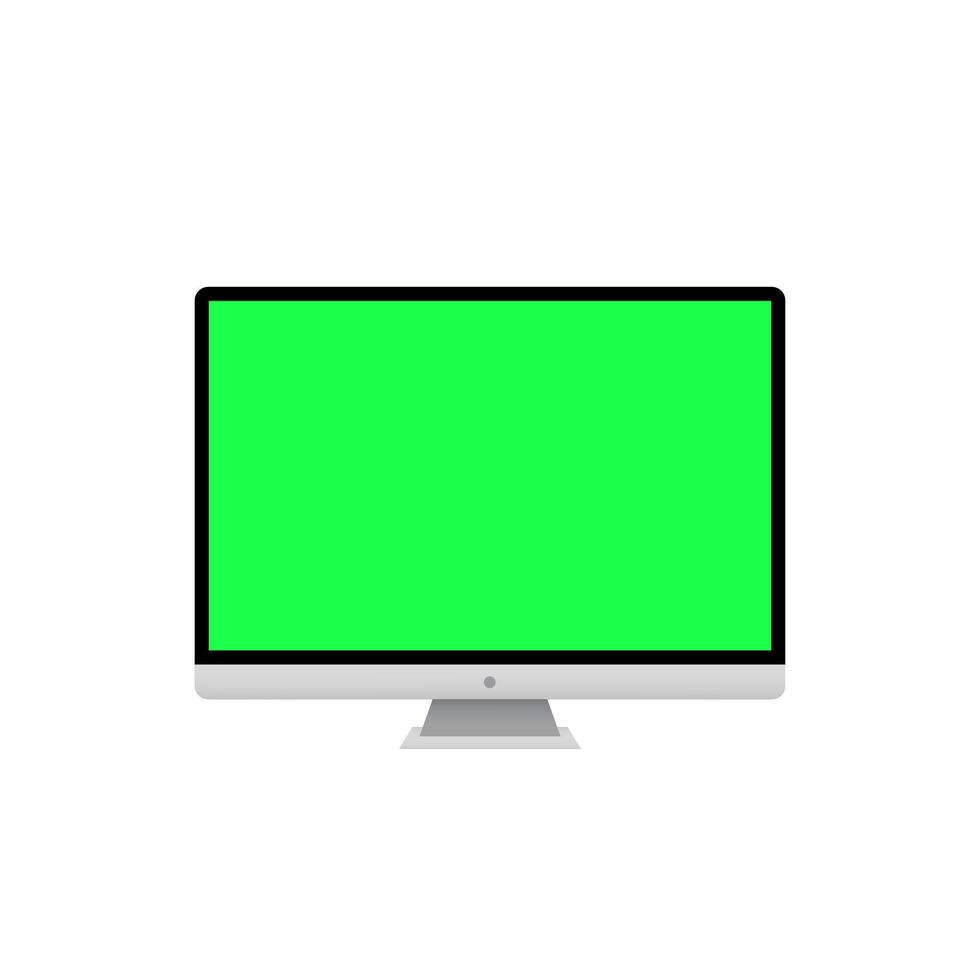 Computer monitor with green screen icon. PC desktop mockup illustration vector