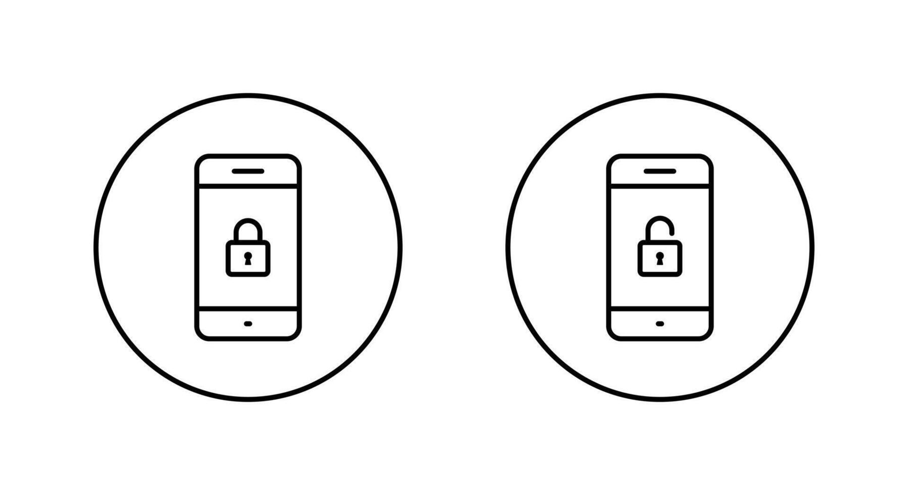 Lock and unlock on phone screen icon on circle line. Cellphone with padlock concept vector