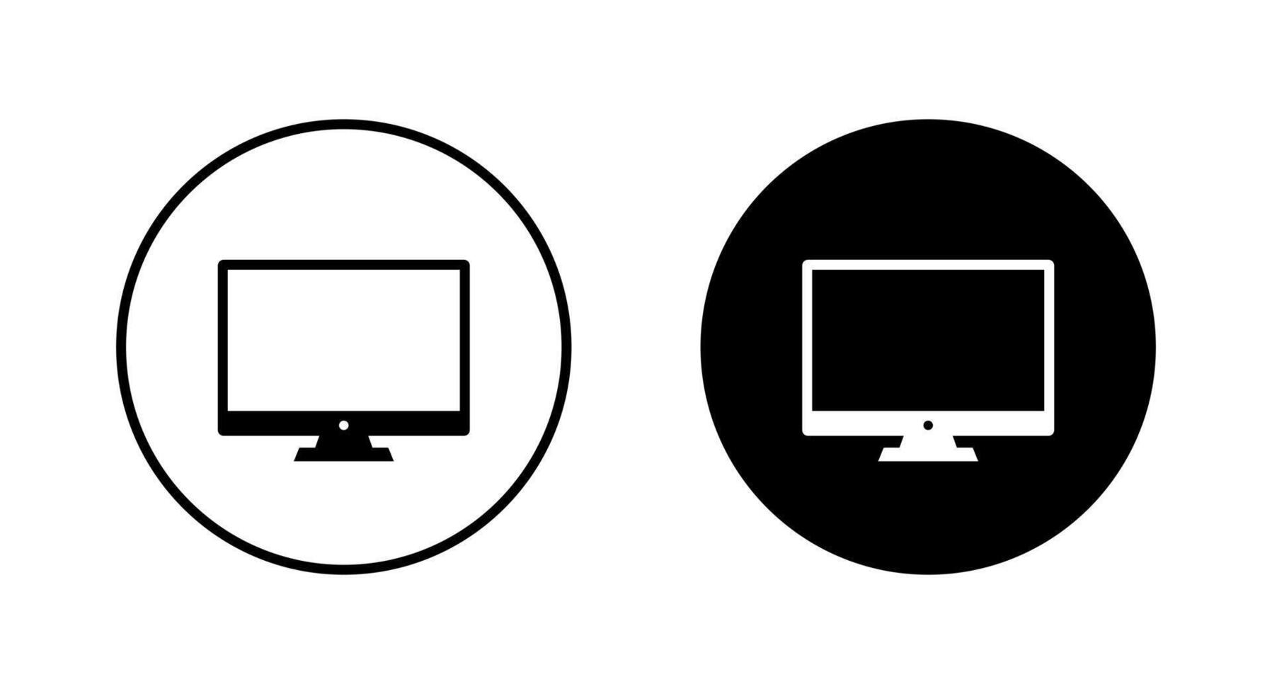Monitor desktop computer icon on black circle. PC screen sign symbol vector