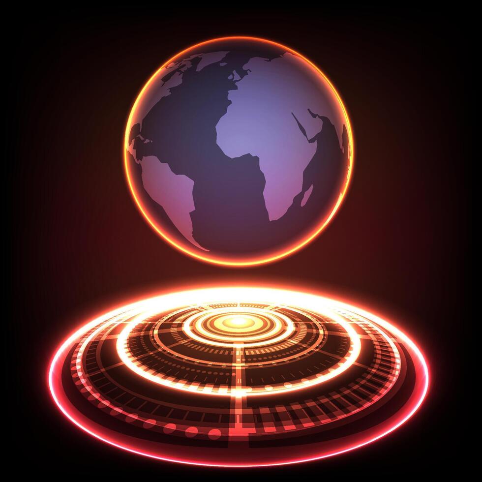 Abstract world hologram technology background. Design for ring, sphere, circle,world, planet, , technology, digital, machine, protocol, futuristic, connection. vector