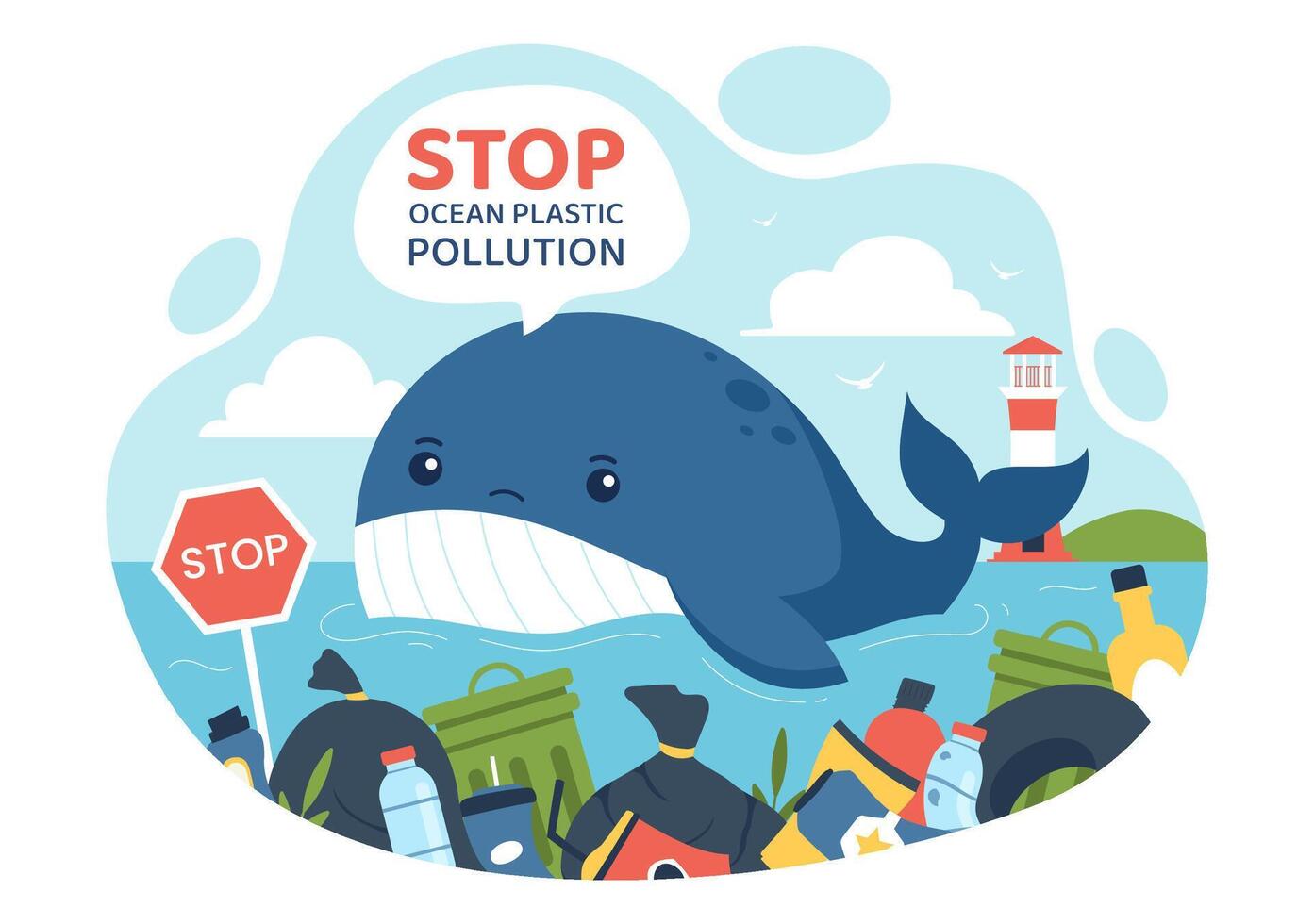 Fight Plastic Pollution Illustration of Ocean Trash Endangering Fish and Coral vector