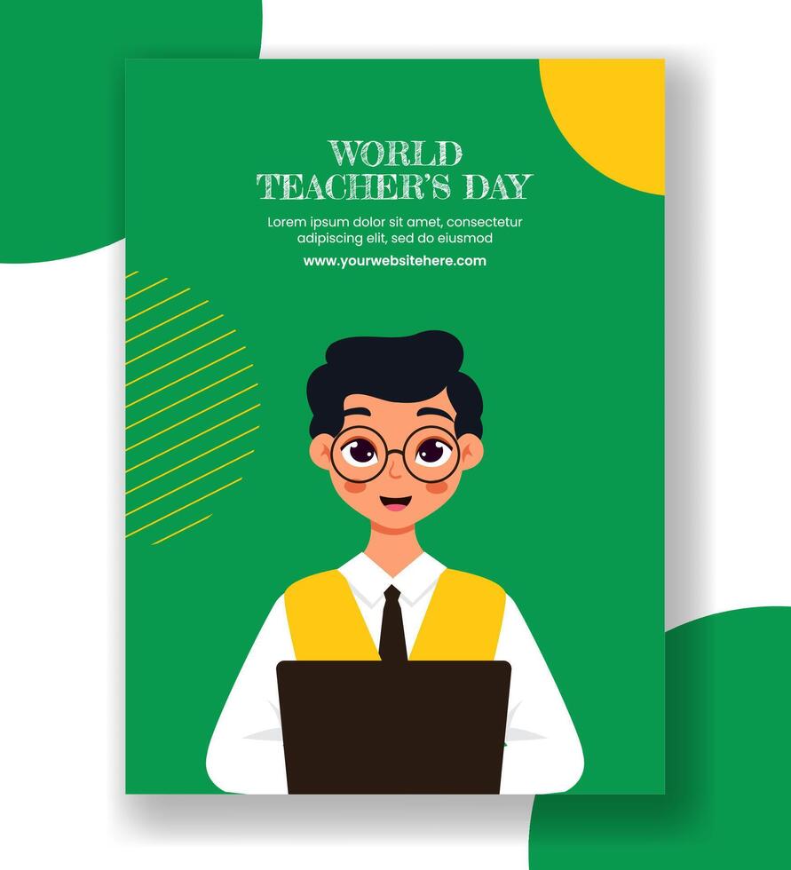 Teacher's Day Vertical Poster Flat Cartoon Hand Drawn Templates Background Illustration vector