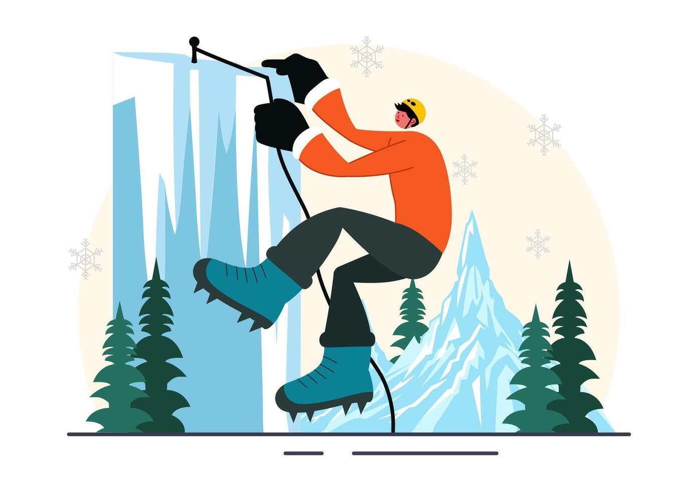 Mountain Climber Scaling Ice Wall Illustration with Ice Axes and Crampons vector