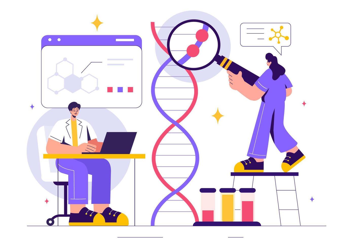 DNA Molecule and Healthcare Innovation Illustration in a Flat Cartoon Background vector
