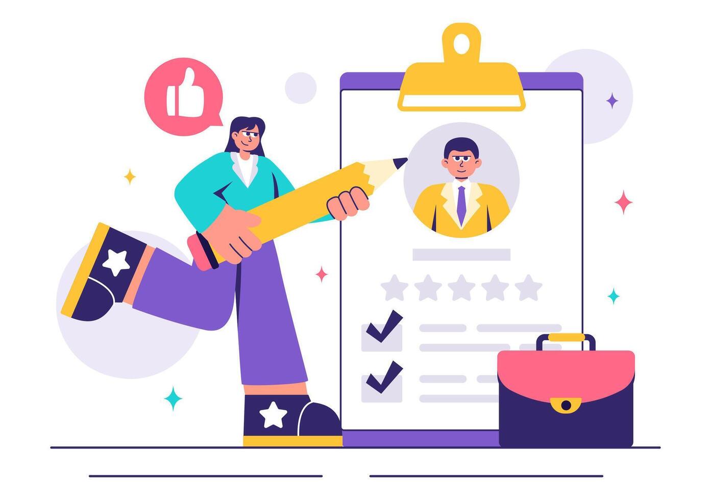Illustration of Recruitment Agency Services Featuring Managers Hiring Employees for Open Positions vector