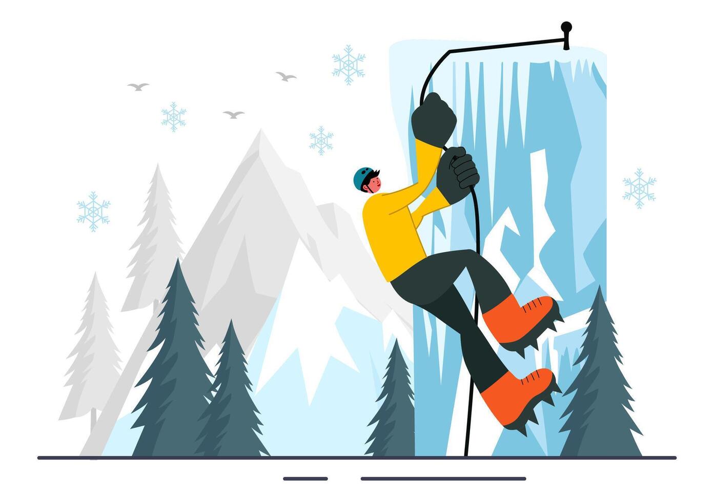 Illustration of Ice Climber with Crampons on Frozen Mountain Face vector