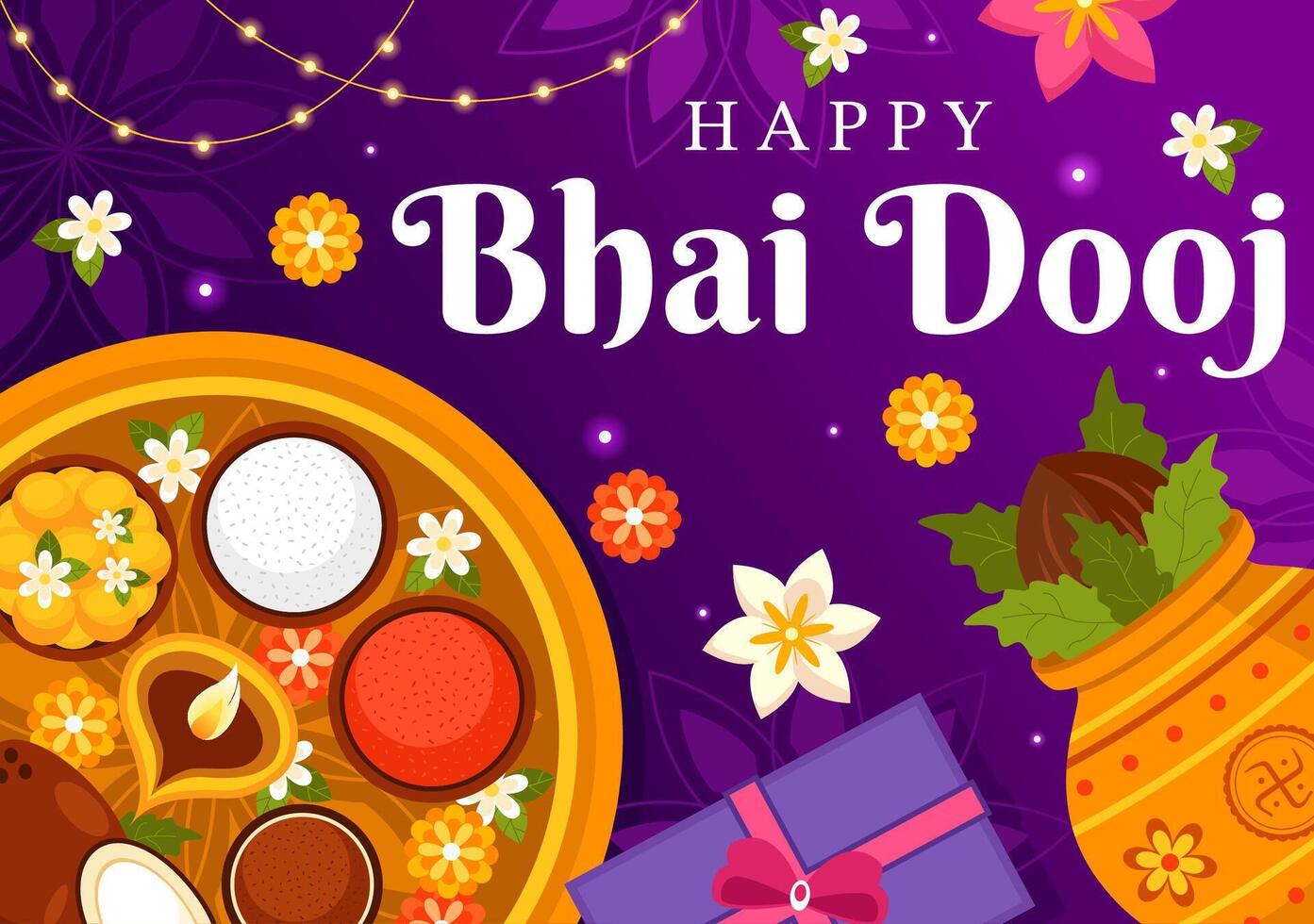 Sister Blessing Brother with Tika on Bhai Dooj Festival Illustration in a Flat Cartoon Design vector