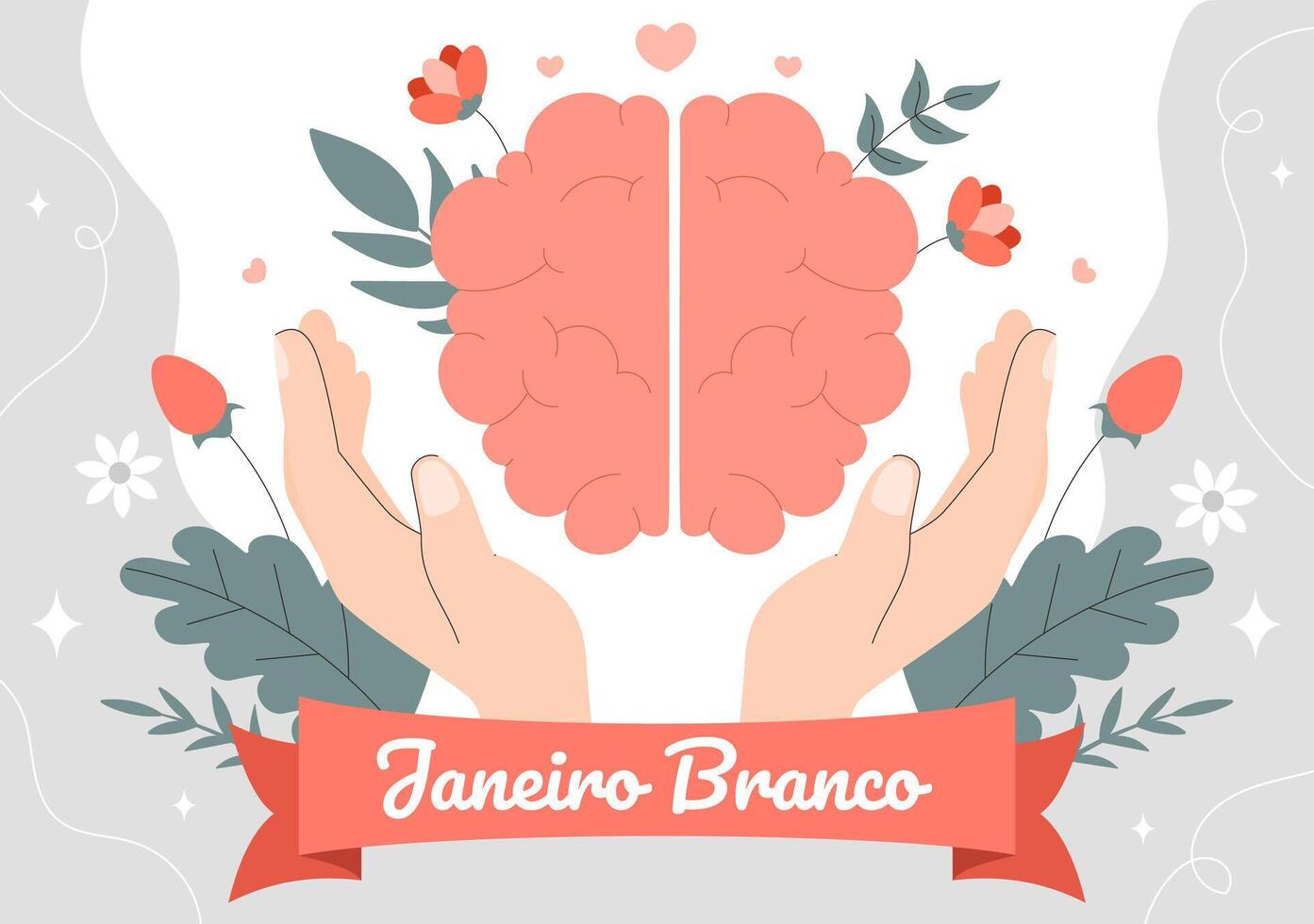 White January Awareness Month Featuring Brain and Flower Symbol vector