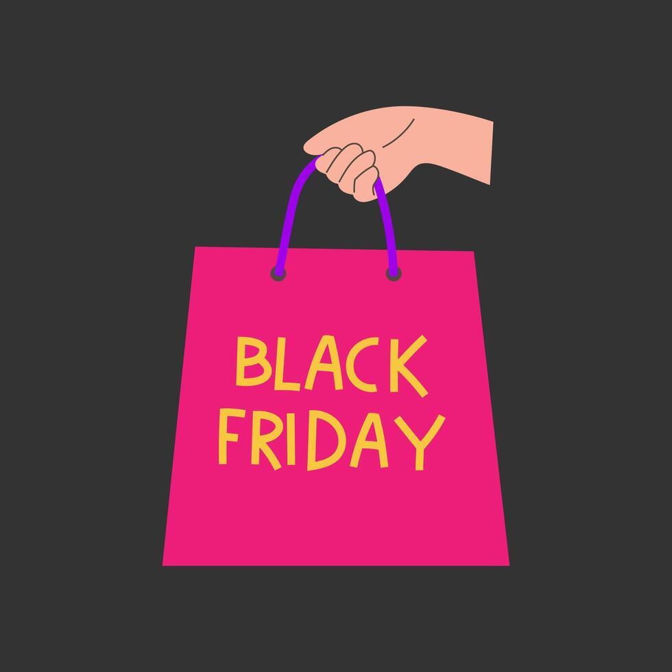 shopping bag in hand. The concept of a sale. Black Friday vector