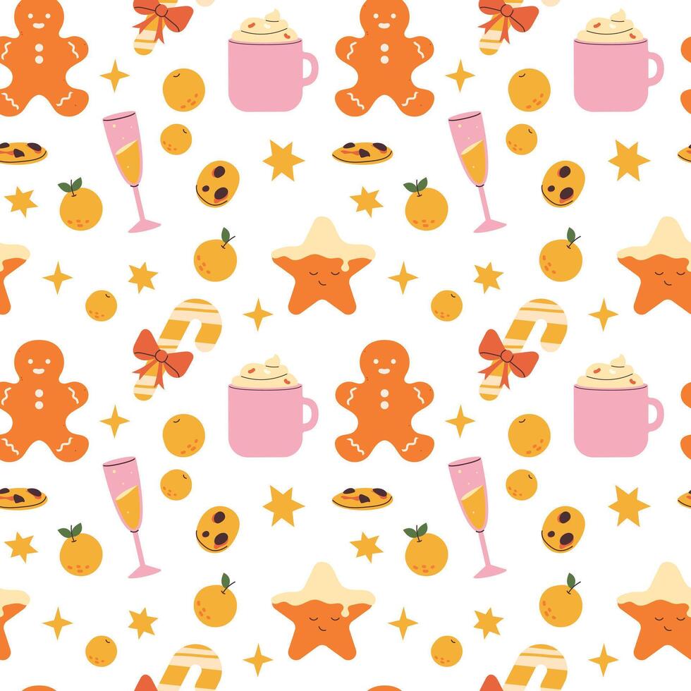 happy holiday patter with biscuits, tangerines. Christmas and New Year's background vector