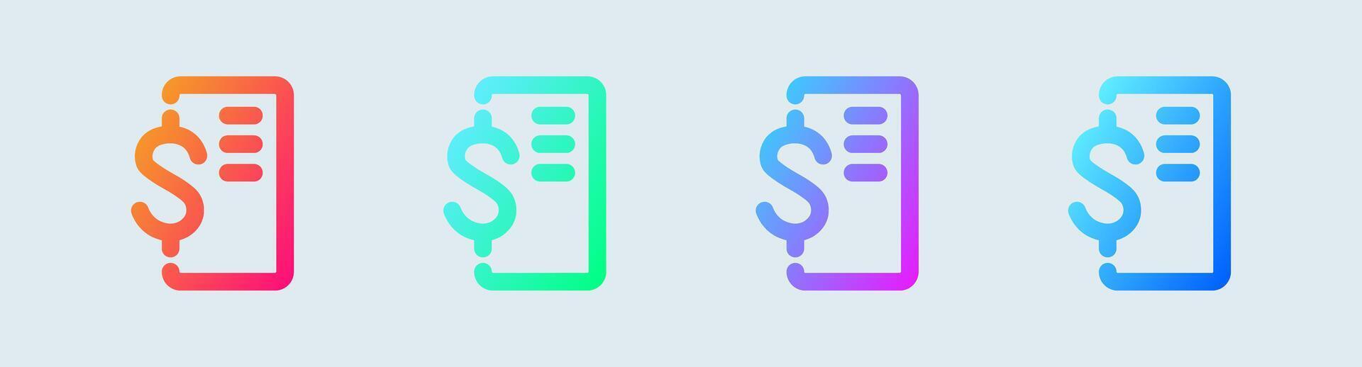 Invoice line icon in gradient colors. Bill signs illustration. vector