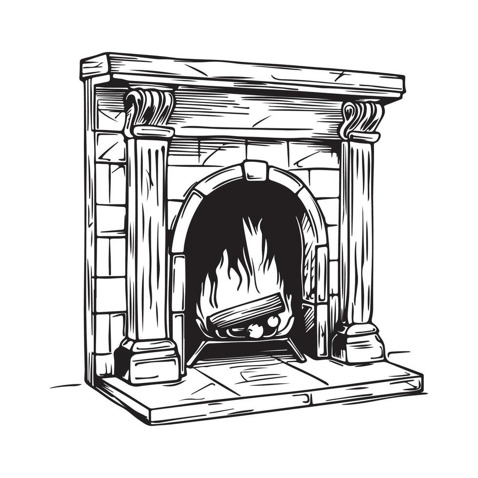 Old Fireplace Stock Illustrations isolated on white background vector