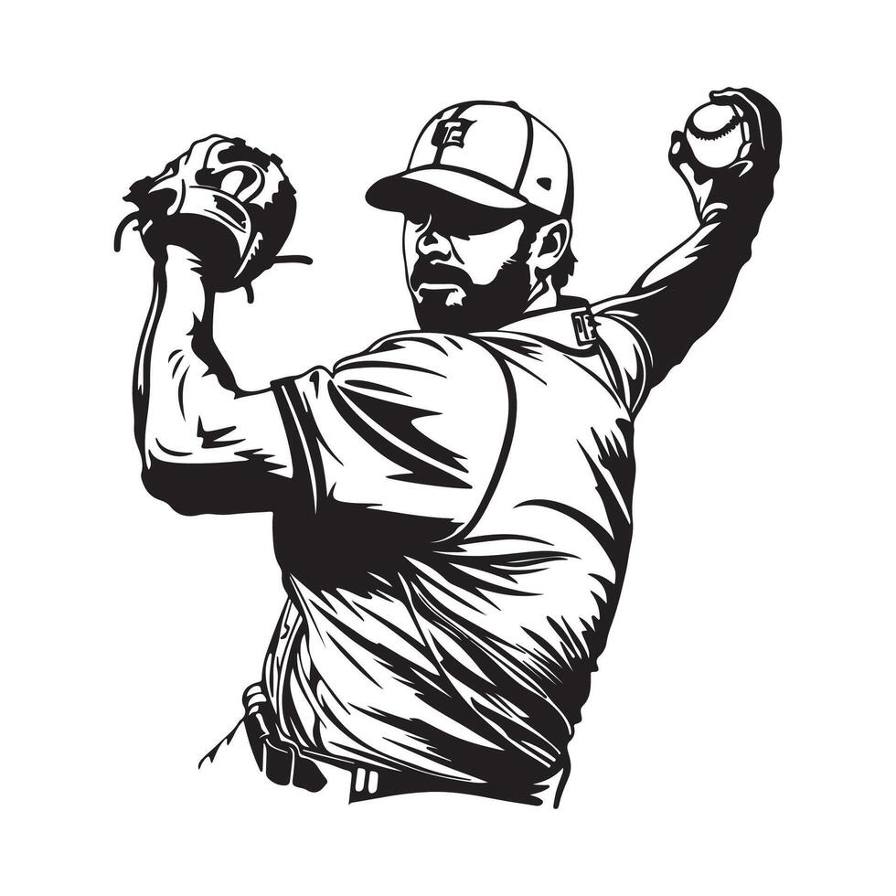 Baseball Player Silhouette Stock image. Isolated Baseball player throws the ball on white background Stock image vector