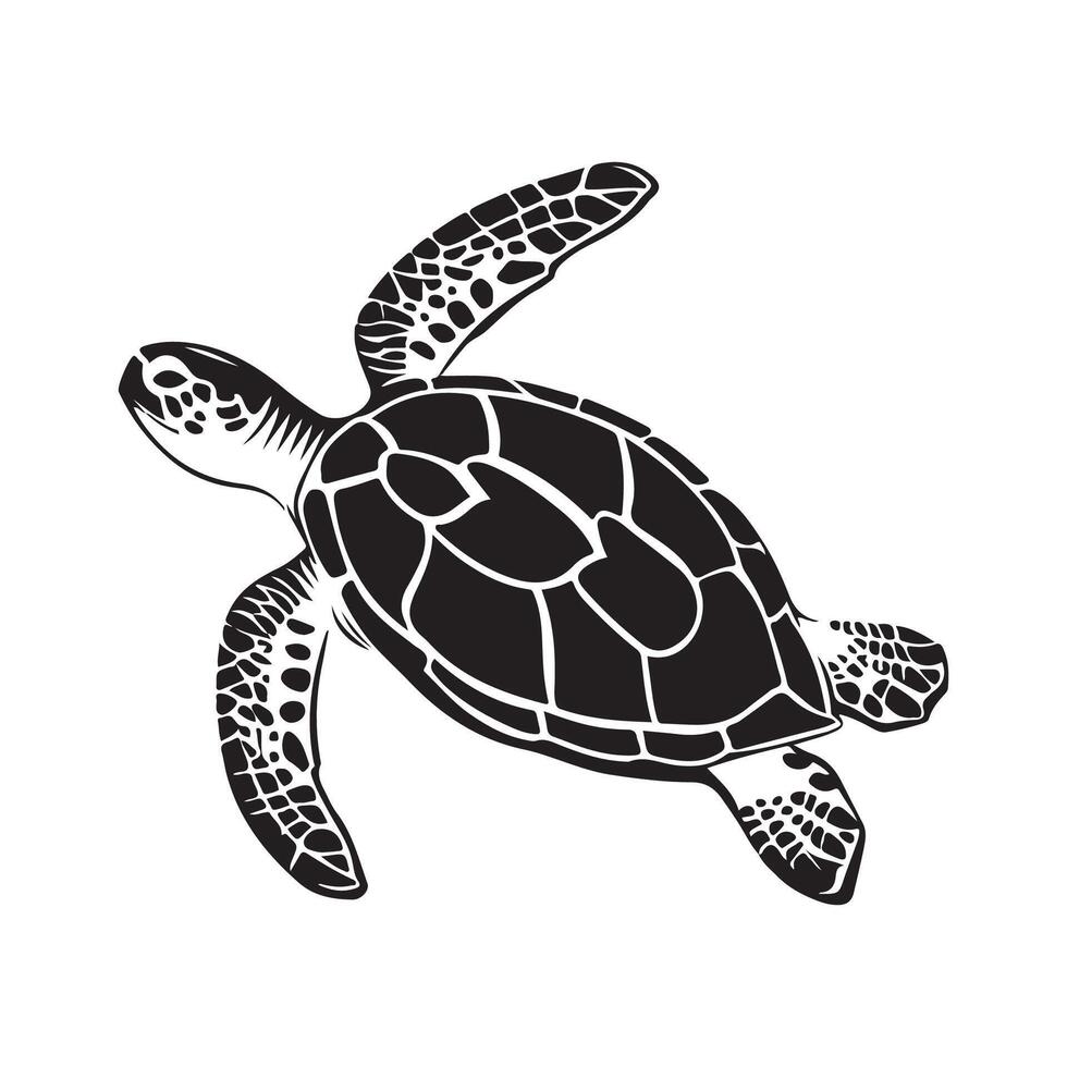Turtle illustration. Sea turtle swimming silhouette image on white background vector