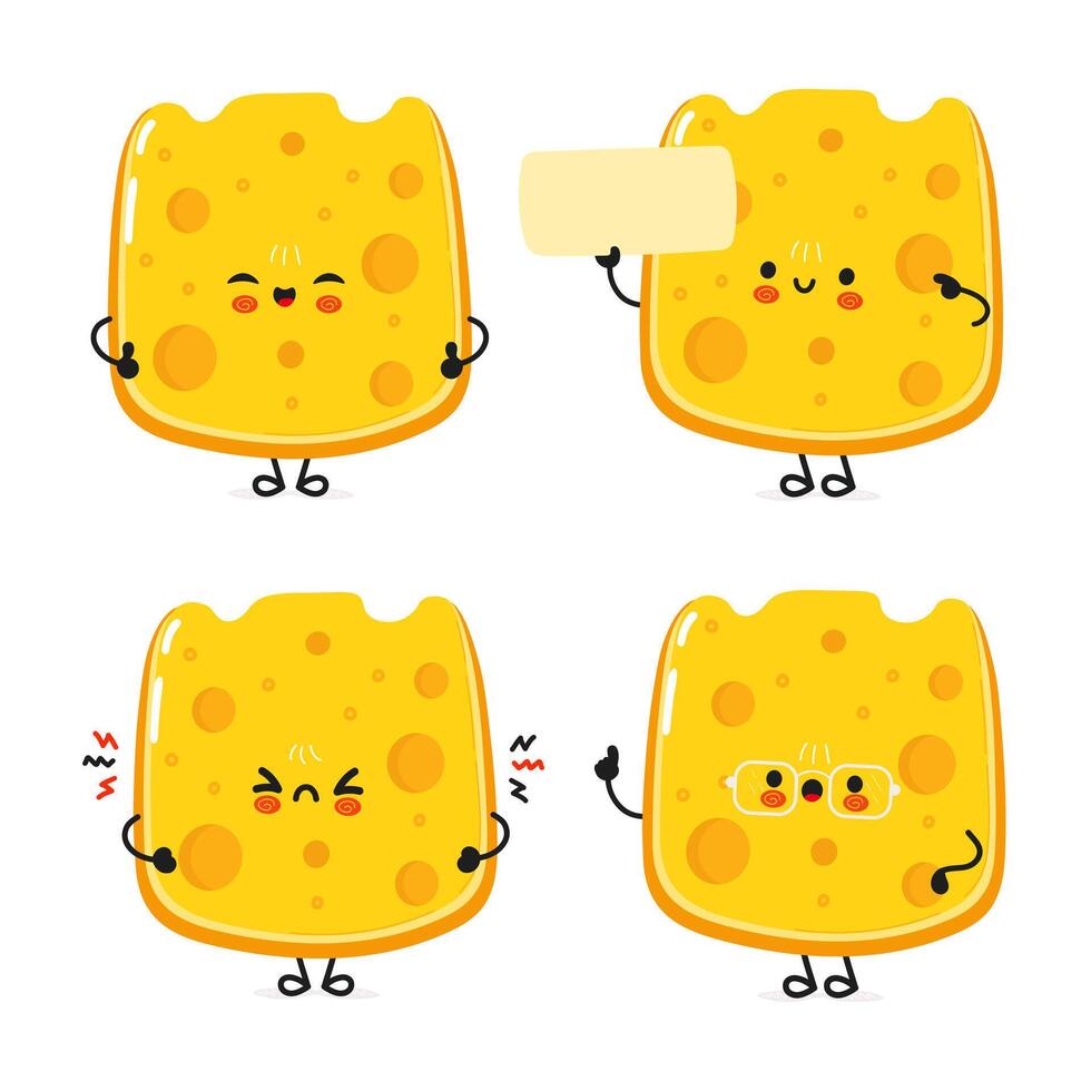 Funny Cheese characters bundle set. hand drawn doodle style cartoon character illustration icon design. Cute Cheese mascot character collection vector