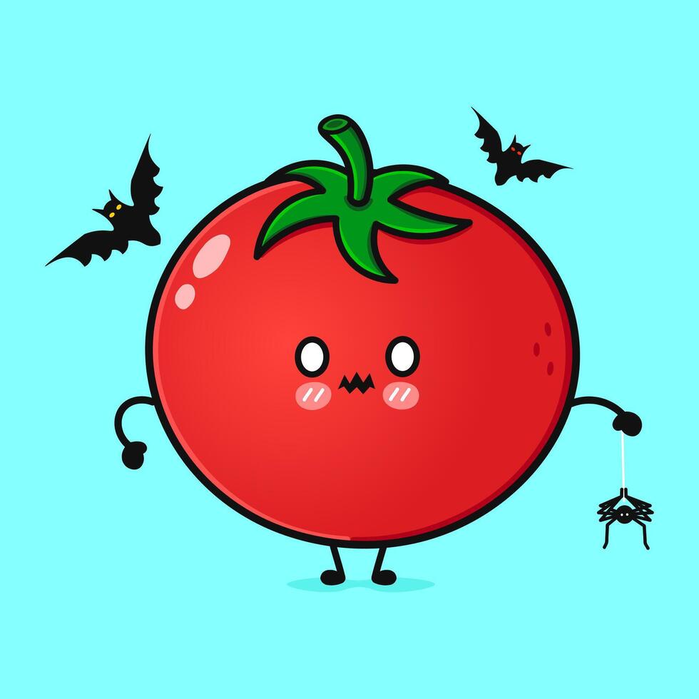 Terrible Tomato character. hand drawn cartoon kawaii character illustration icon. Isolated on blue background. Zombie Tomato. Halloween concept.Terrible Tomato character. hand drawn cartoon kawaii character illustration icon. Isolated on blu vector