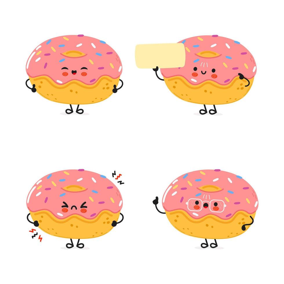 Funny Doughnut characters bundle set. hand drawn doodle style cartoon character illustration icon design. Cute Donut mascot character collection vector