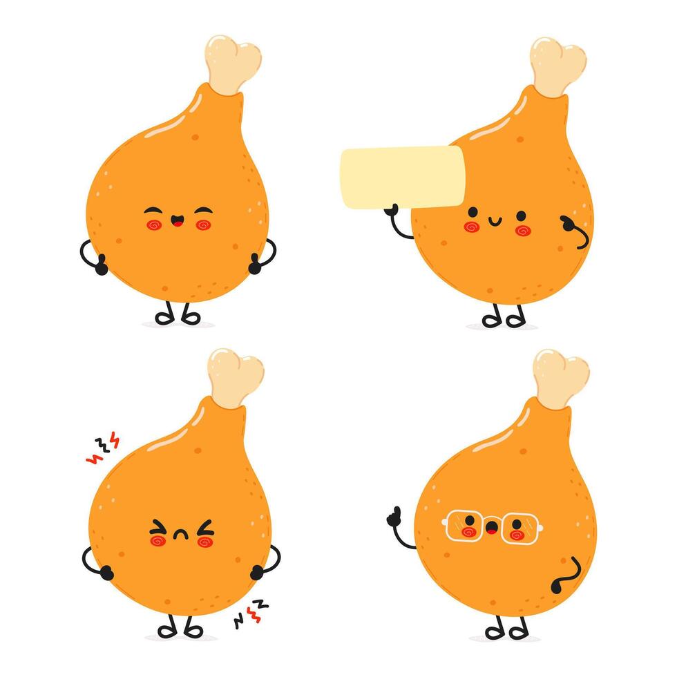 Funny Chicken leg characters bundle set. hand drawn doodle style cartoon character illustration icon design. Cute Chicken leg mascot character collection vector