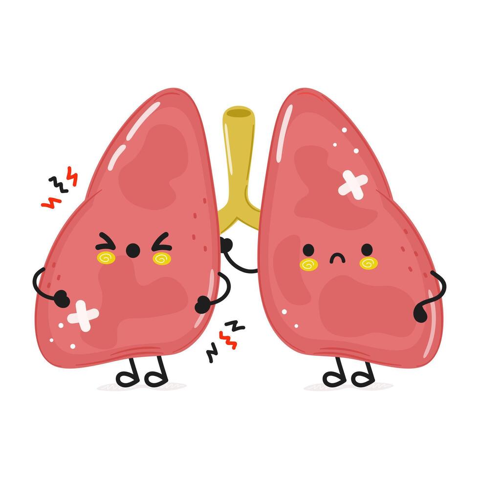 Cute angry Lungs character. hand drawn cartoon kawaii character illustration icon. Isolated on white background. Sad Lungs character concept vector