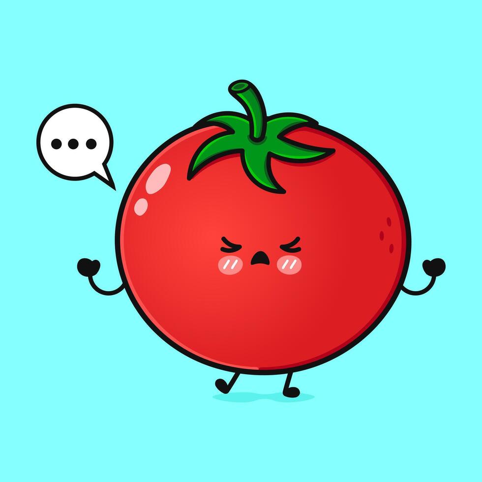 Angry Tomato character. hand drawn cartoon kawaii character illustration icon. Isolated on blue background. Sad Tomato character concept vector