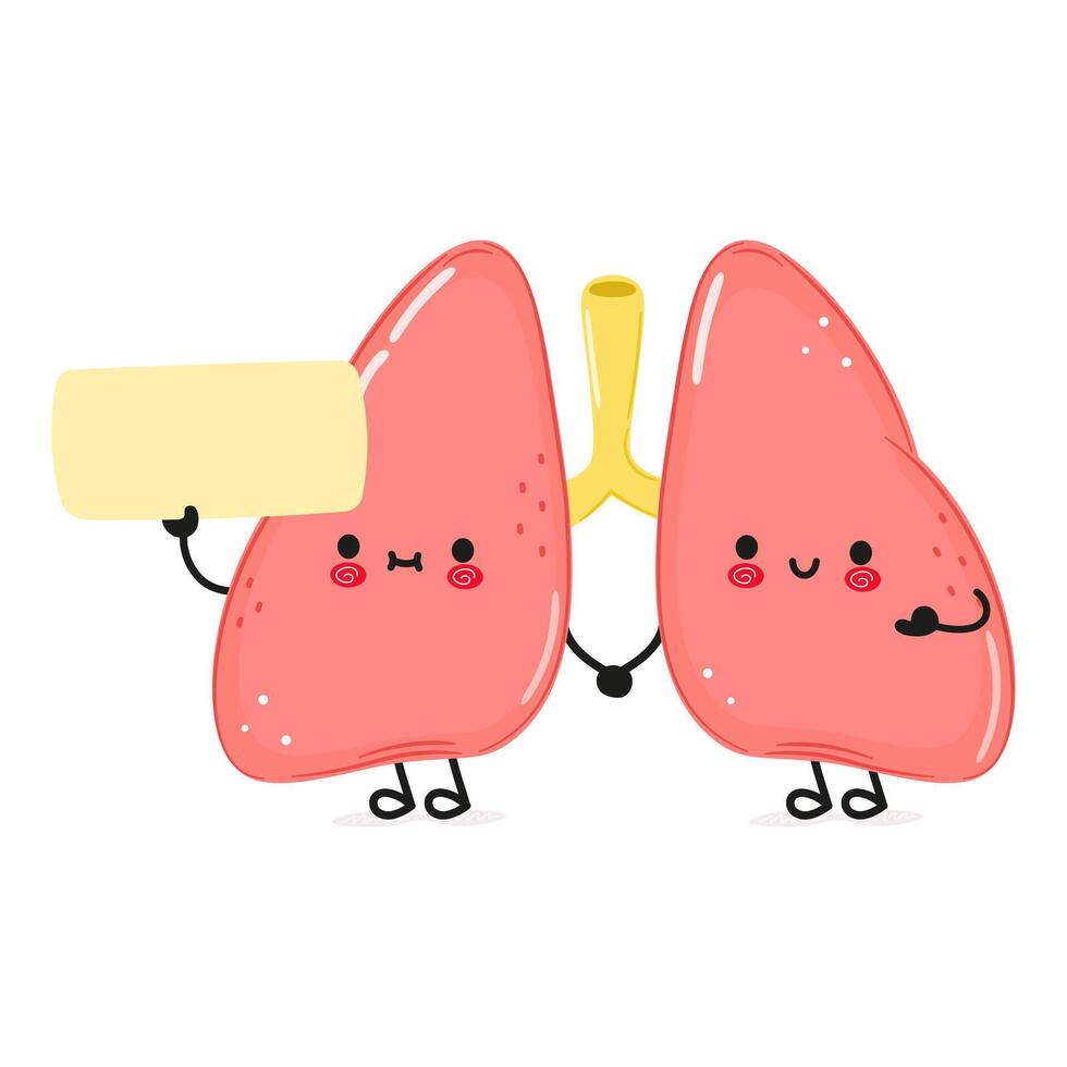 Cute funny Lungs poster character. hand drawn cartoon kawaii character illustration. Isolated white background. Lungs poster vector