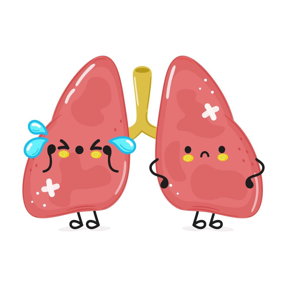Sad Lungs character. hand drawn cartoon kawaii character illustration icon. Isolated on white background. Sad Lungs character concept vector