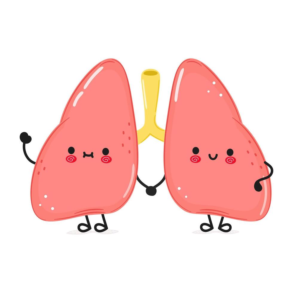 Lungs waving hand character. hand drawn cartoon kawaii character illustration icon. Isolated on white background. Lungs character concept vector