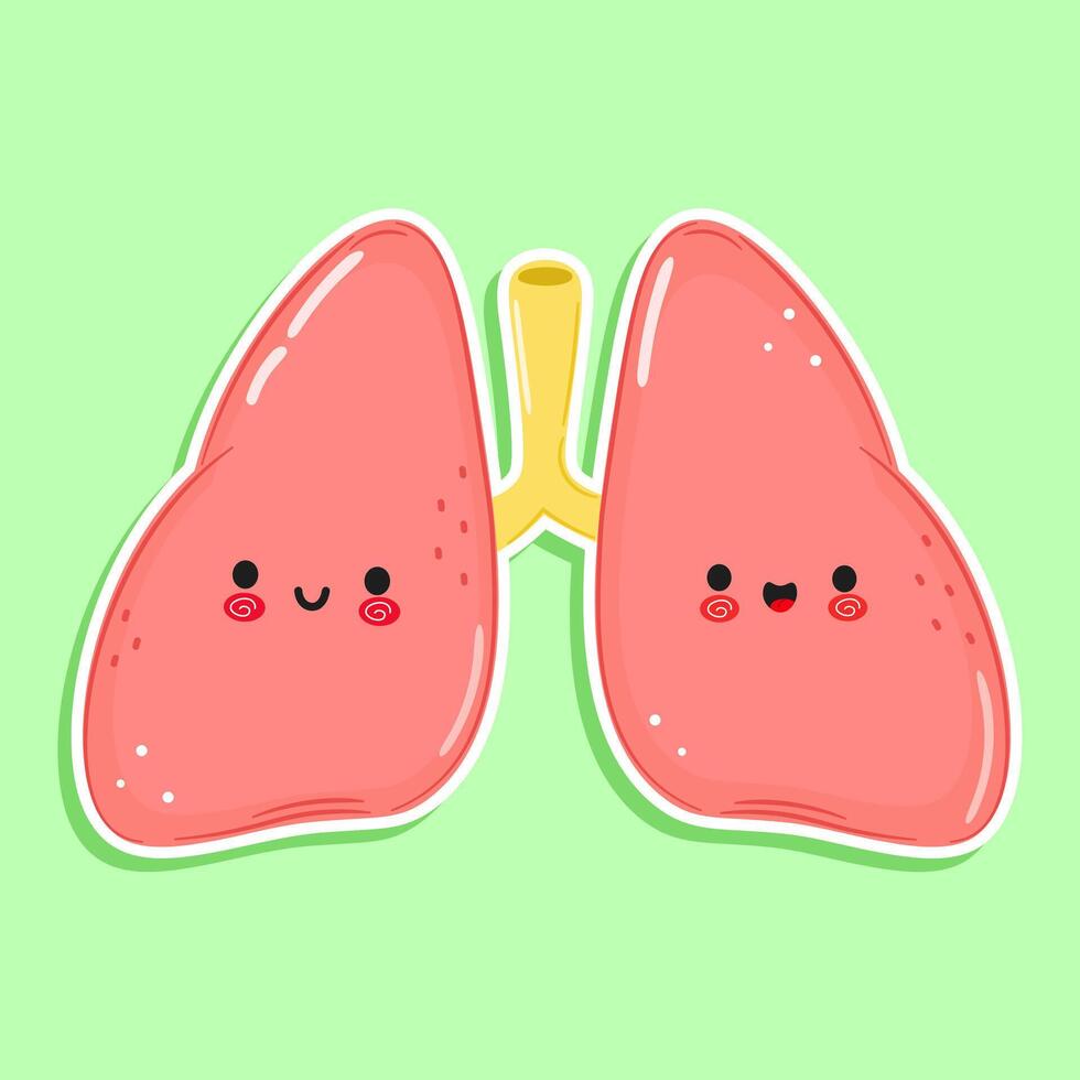 Sticker Lungs character. hand drawn cartoon kawaii character illustration icon. Isolated on green background. Lungs character concept vector