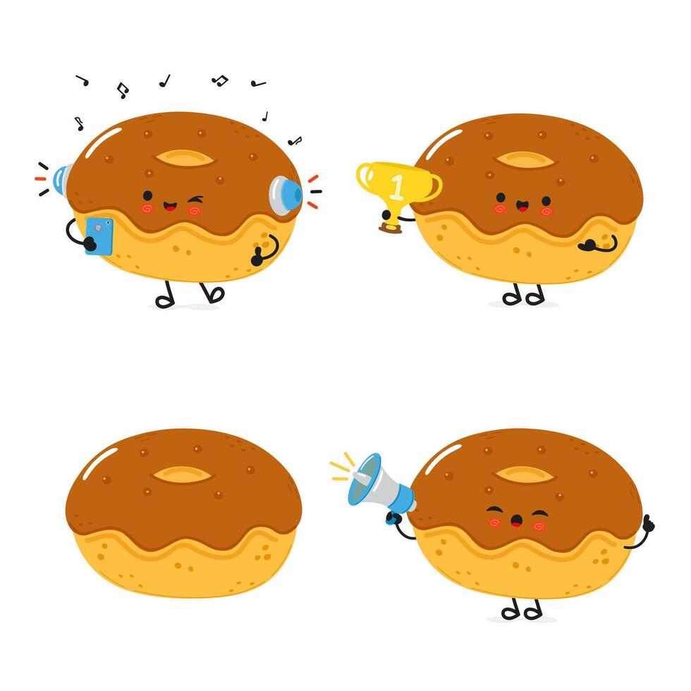 Funny Chocolate Doughnut characters bundle set. hand drawn doodle style cartoon character illustration icon design. Cute Doughnut mascot character collection vector